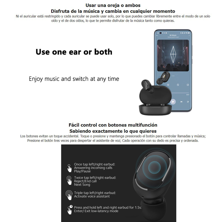 Xiaomi Redmi Buds 3 Lite - Auriculares inalámbricos con micro - en oreja -  Bluetooth - negro