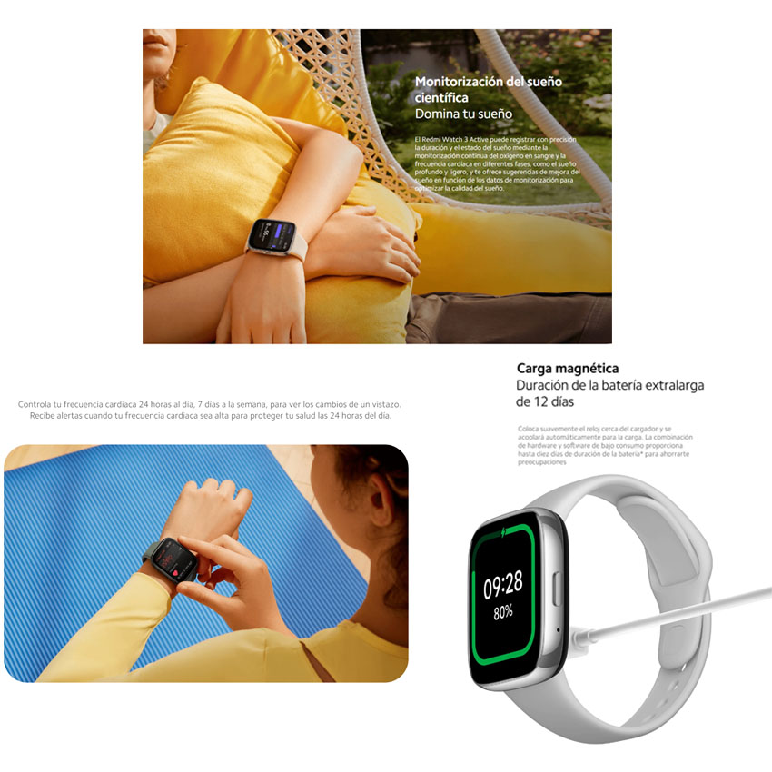 Smartwatch Xiaomi Redmi Watch 3 Active, SpO2, Altavoz, Microfono