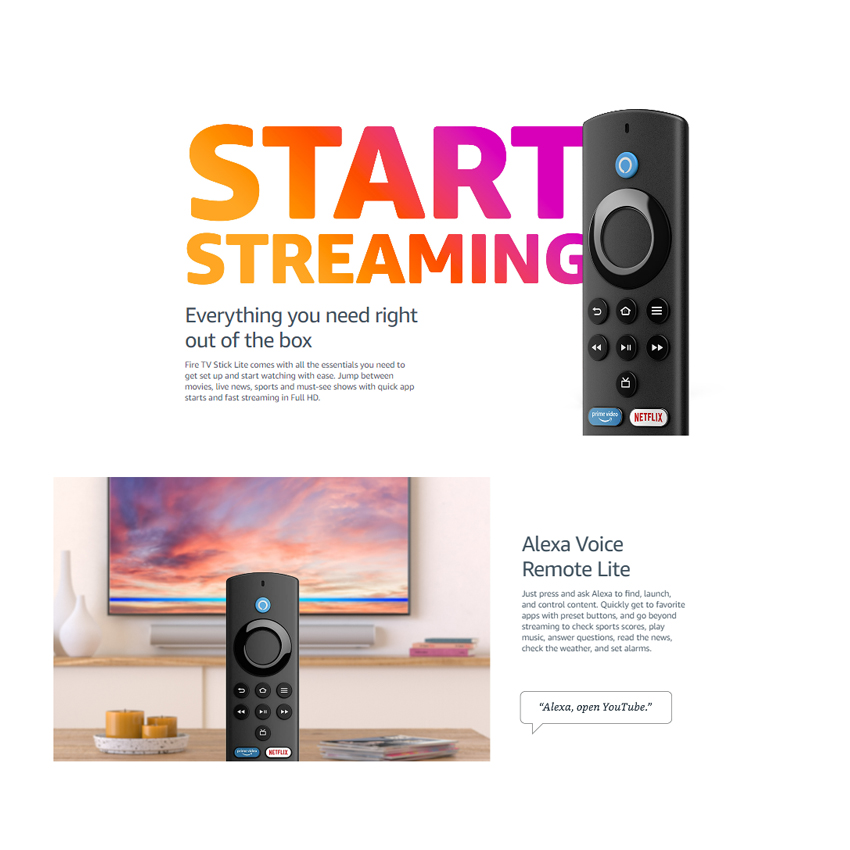 Fire TV Stick Lite HD Media Streamer with Alexa Voice