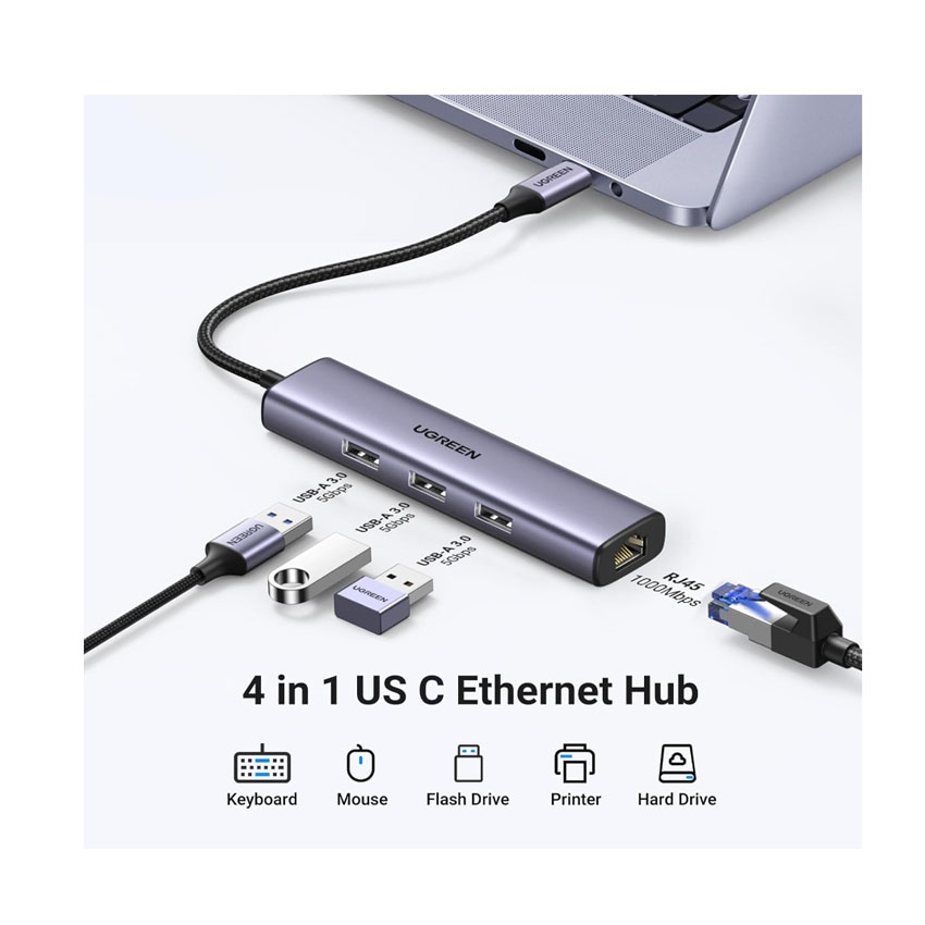 Hub USB 3.0 De 3 Puertos USB 3.0 y 1 Ethernet Gigabit Ugreen