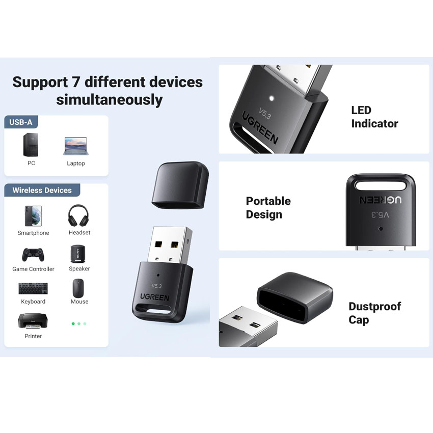 Adaptador Bluetooth USB para PC, dongle USB Bluetooth 5.3, largo